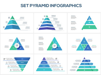 Set triangle with 3, 4, 5, 6 elements, infographic template for web, business, presentations, vector illustration. Business data visualization. - obrazy, fototapety, plakaty