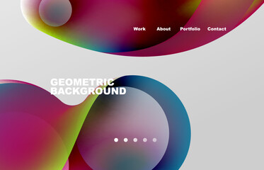 Landing page abstract liquid background. Flowing shapes, round design and circle. Web page for website or mobile app wallpaper