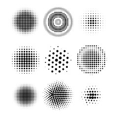 Halftone circles, halftone dot pattern texture set on white background