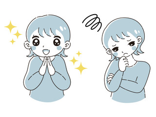 ときめきの表情と困っている表情の女性　イラストセット