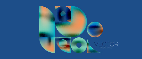 Geometric abstract panorama wallpaper background. Round shapes and circles, metallic color geometric shapes composition