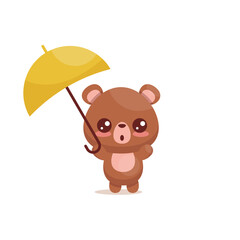 vector kawaii bear character with umbrella