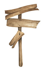 Watercolor Wooden signboards, empty Blank, wood banners, planks, board. Signs for messages for pathfinding. Illustration with space for text.