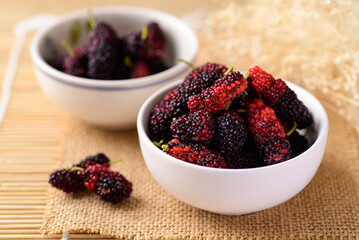Fresh mulberry fruit in bowl, Healthy tropical fruit