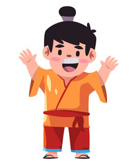Han chinese robe happy child wearing traditional ethnic costume of china