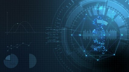DNA strand, molecular structure and graphs forming in graphical user interface. Genome data digital research. - Powered by Adobe