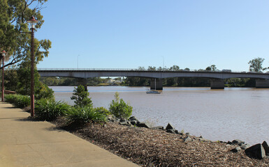Landscape view of the Fitzroy River and bridge in Rockhampton, Queensland, Australia