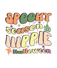 Groovy style Halloween typography t-shirt design, vintage typography t-shirt design, retro Halloween t-shirt design, groovy t-shirt design.