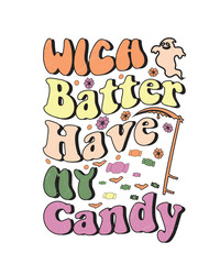 Groovy style Halloween typography t-shirt design, vintage typography t-shirt design, retro Halloween t-shirt design, groovy t-shirt design.