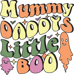 Groovy style Halloween typography t-shirt design, vintage typography t-shirt design, retro Halloween t-shirt design, groovy t-shirt design.