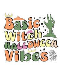 Groovy style Halloween typography t-shirt design, vintage typography t-shirt design, retro Halloween t-shirt design, groovy t-shirt design.