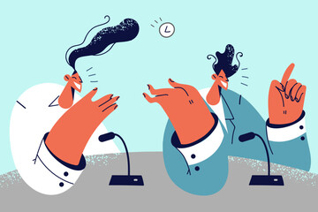 Happy businesspeople speak at business meeting 