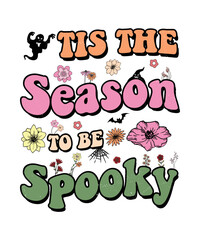 Groovy style Halloween typography t-shirt design, vintage typography t-shirt design, retro Halloween t-shirt design, groovy t-shirt design.