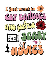 Groovy style Halloween typography t-shirt design, vintage typography t-shirt design, retro Halloween t-shirt design, groovy t-shirt design.