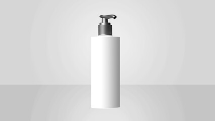 White beauty health product cream dispenser straight cylindrical bottle mockup on gray background