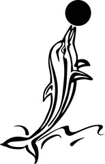 dolphin dolphins happy swimming jumping playing in water in motion isolated line drawing silhouettes