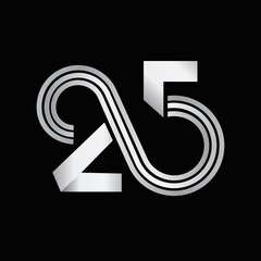 25 years anniversary silver jubilee seamless infinity logo icon unit shiny metallic - obrazy, fototapety, plakaty