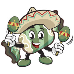 candy character mascot illustration vector play maracas and wearing sombrero