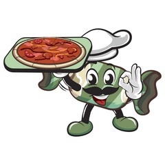 candy character mascot illustration vector being chef serving pizza