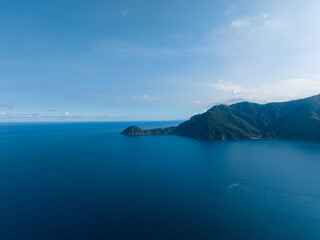 Drone fly over beautiful sea and mountain in Yilan Taiwan