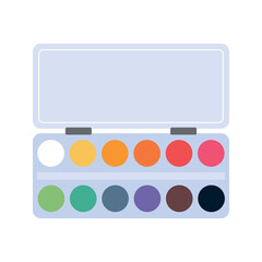 Colored watercolor paints illustration. School supply flat design. Office element - stationery and art school supply. Back to school. Watercolor paints icon. Tool for painting and drawing.