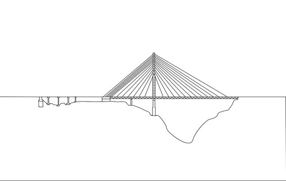 black and white cable-stayed bridge drawing clip art preview