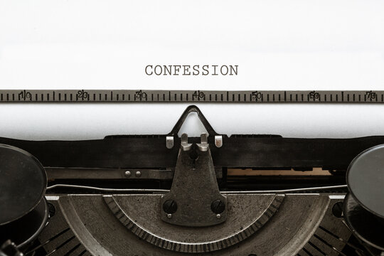 Confession Headline Written On Vintage Type Writer From 1920s