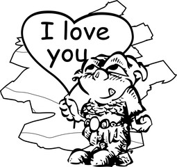 Cute Ogre with Heart : black and white