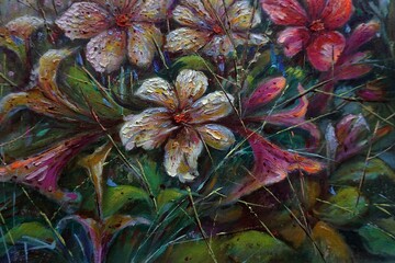Fototapeta premium hand painted impressionism painter flick the abstract oil color flower petal background colorful mix colors oil paints of artwork beautiful bright colors element art blossom bloom botanical vegetation