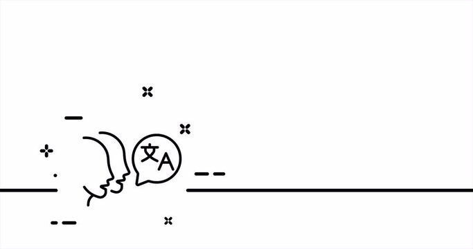 Conversation in different languages. Translator, Translate site into your language, glossar, polyglot. Vocabulary concept. One line drawing animation. Motion design. Animated technology logo. Video 4K