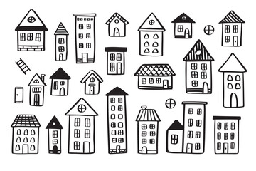  Various houses doodle set. vector hand drawn doodle style