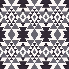 Vector southwest aztec geometric shape monochrome grey color seamless pattern background. Use for fabric, textile, interior decoration elements, upholstery, wrapping.