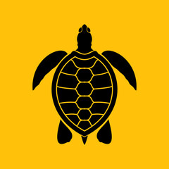 Fototapeta premium Vector silhouette of a turtle isolated on a yellow background.