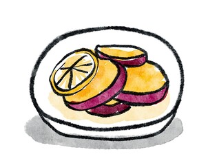 さつまいものレモン煮の手描きイラスト