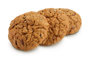 oatmeal cookies with flax, pumpkin and sunflower seeds isolated on white background with full depth of field