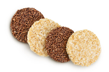 coconut and amaranth cookies with carob isolated on white background with full depth of field. Healthy food.