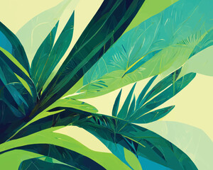 Abstract illustration of tropical mood. Palm trees, island and vacation mood. 