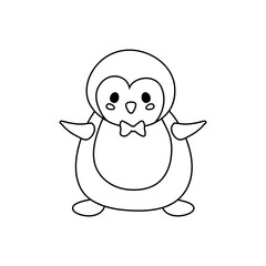 Cute penguin coloring page for kids. Winter Christmas character