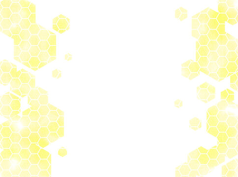  六角形の水彩壁紙、フレーム（蜂の巣のイメージ）