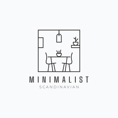 Minimalist line art scandinavian dining room logo vector illustration design. Simple modern furniture store logo concept.