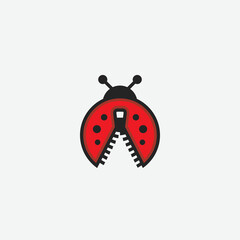 Creatively designed ladybug logo and sliding zipper design depicts the shape of the wings