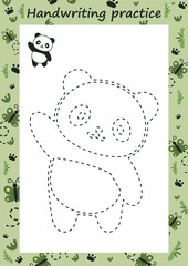 Panda. Preschool worksheet for practicing fine motor skills - tracing dashed lines. Tracing Worksheet. Illustration and vector outline - A4 paper ready to print.