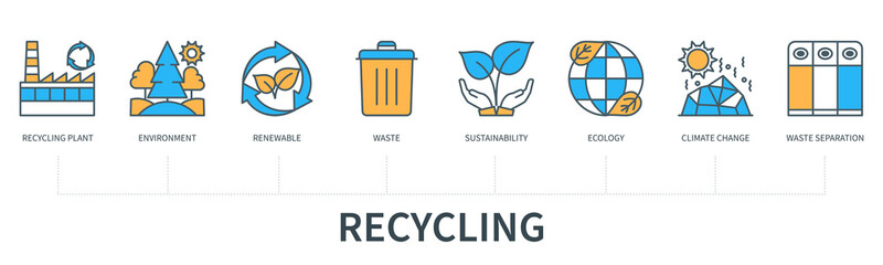 Recycling concept with icons in minimal flat line style