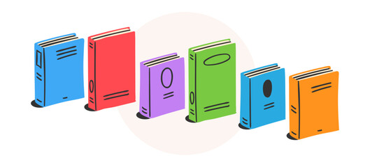 Books, magazines and library collection of clip art objects. Doodle reading, note