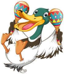 Cartoon duck holding maracas