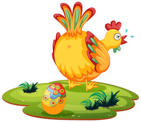 Cute chicken laying eggs