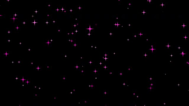 Abstract pink animated sparkling cartoon stars. Isolated on black background. Seamless loop. Stars overlay. 59,94 fps 