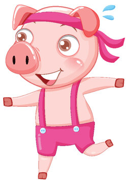 Cute pig cartoon character working out