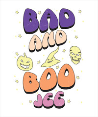 Groovy style Halloween typography t-shirt design, vintage typography t-shirt design, retro Halloween t-shirt design, groovy t-shirt design.