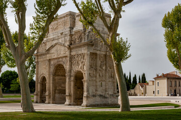 View of the Roman triumphal arch of Orange, France